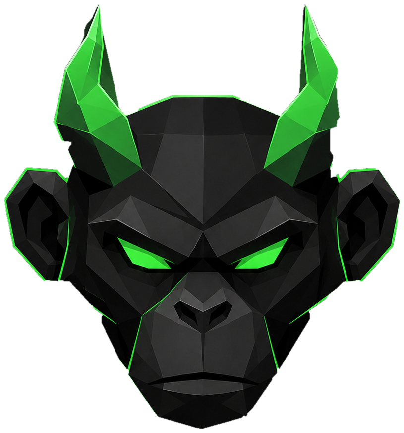 APEANSEM low-poly black ape with neon green horns and eyes